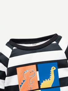 SHEIN Đứa bé trai Đồ họa sọc & chữ 3D Patched Tay Raglan Áo len & Quần nỉ - Nhiều màu - Xem 5