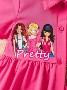 SHEIN 女小童人像圖案前紐扣襯衫洋裝