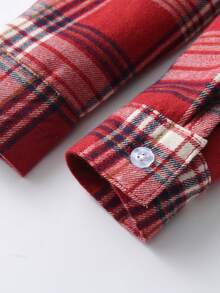 Young Boy Plaid Print Shirt - Red - View 4