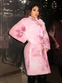 SHEIN SXY Tie Dye Dual Pocket Drop Shoulder Coat - Multicolor - View 3