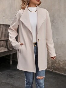 SHEIN LUNE Solid Single Button Overcoat - Apricot - View 5