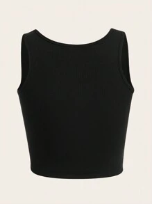 ROMWE Grunge Punk Letter Skull Pattern Cropped Tank Top, School - Black - View 2