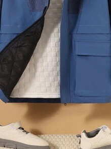 SHEIN Tween Boy 单件翻盖口袋毛绒装饰连帽夹棉大衣