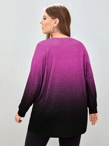 Mulvari Plus Ombre Raglan Sleeve Tee Graphic Tees Women Tops - Red Violet - View 2