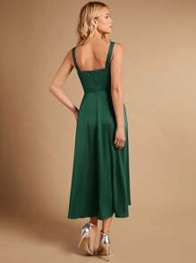 SHEIN Belle 纯色褶饰紧身胸衣吊带伴娘优雅连衣裙