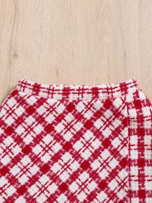 SHEIN Baby Girls Plaid Print Flap Pocket Overcoat & Skirt Without Sweater - Red - View 5