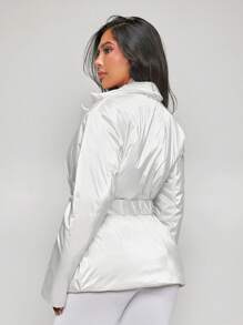 SHEIN SXY 翻领系带夹棉大衣 - 白色 - 查看 2
