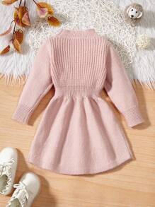 Baby Girl Ruffle Trim Cable Knit Sweater Dress