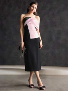 MOTF PREMIUM 雙色一字肩洋裝 - 彩色 - 查看 2