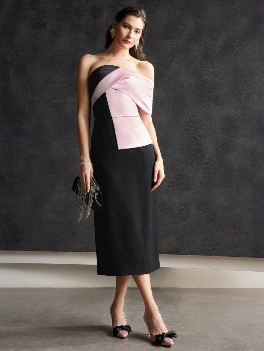 MOTF PREMIUM 雙色一字肩洋裝