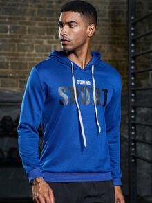 Manfinity Sport Corelite 男士字母图案抽绳运动卫衣，皇家蓝 - 藍色 - 查看 5