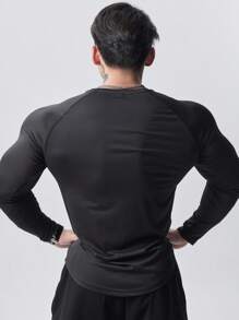 Manfinity Sport PWRUP Boyfriend Style Men & Letter Graphic Raglan Sleeve Sports Tee Workout Tops , Gym , Graphic , Compression , Plain Workout Tops Gym Top Fall Breathable Fitted Shirt Fall Crew Neck