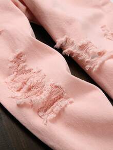 Manfinity Homme Men Ripped Frayed Denim Shirt Without Tee - Pink - View 4