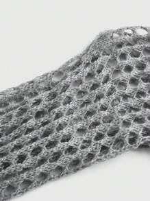 ROMWE Grunge Punk Summer Crochet Light Blue Hollow Out Boat Neck Crop Sweater - Grey - View 3