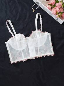 Sujetador lencero con alambres y bordados florales de malla en talla grande - Multicolor - Ver 2