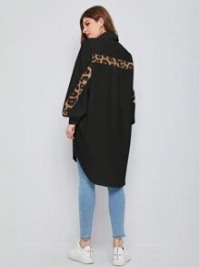 Mulvari 豹紋燈籠袖高低擺襯衫 - 黑色 - 查看 2