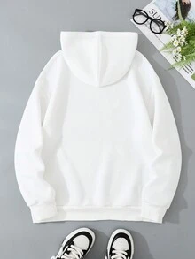 Men Skeleton Hand Print Kangaroo Pocket Hoodie - White - View 2