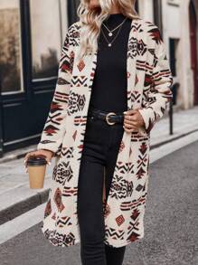 EMERY ROSE 幾何印花落肩露肩大衣 - 駝色 - 查看 4