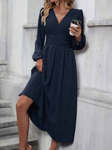 EMERY ROSE Đầm Maxi Tay Phồng Cổ Tim Chấm Bi Swiss Cho Nữ - Màu xanh hải quân - Xem 5