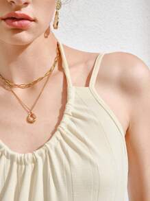 素色繞頸連體褲不附腰帶 - 米色 - 查看 7