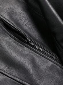 DAZY Flap Pocket Drop Shoulder PU Leather Jacket Winter - Black - View 11