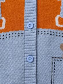 Baby Boy Cartoon Pattern Colorblock Button Up Knit Jumpsuit - Multicolor - View 6