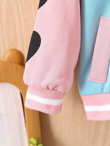 女嬰字母圖案撞色學院風夾克無連帽衫 - 彩色 - 查看 4