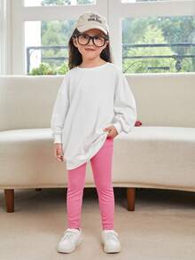 SHEIN 女小童標語和印花落肩袖套頭衫和緊身打底褲