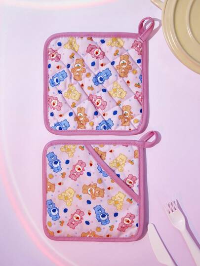 SHEIN X Care Bears 1pc Heart Shaped Pink Heat-Resistant Mat,Love-A-Lot Bear,Funshine Bear, Friend Bear, Gifts