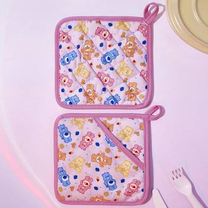 SHEIN X Care Bears 1pc Heart Shaped Pink Heat-Resistant Mat,Love-A-Lot Bear,Funshine Bear, Friend Bear, Gifts