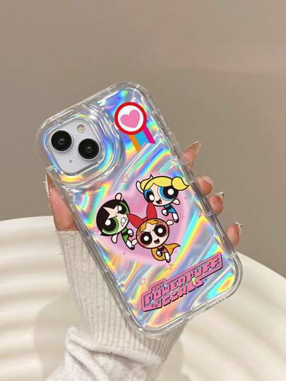 The Powerpuff Girls | ROMWE 1 pieza Funda de teléfono TPU con impresión de caricatura de letra y papel láser compatible con iPhone