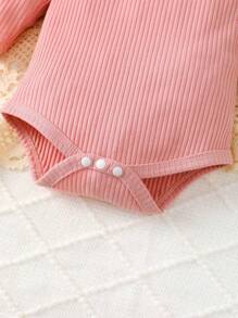 Baby Girl Ruffle Trim Bodysuit & Plaid Print Overall Dress & Headband, For Christmas - Multicolor - View 5