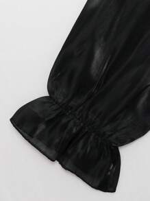 SHEIN Tween Girl Floral Print Square Neck Flounce Sleeve Organza Overlay Dress - Black - View 5