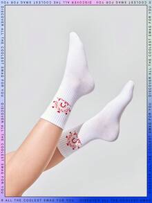 2pairs/set Pink Striped Polyester Over Knee Socks For Girls - White - View 2