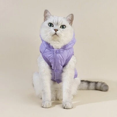 PETSIN 1入組紫色防風向下填充背心帶罩和貝殼