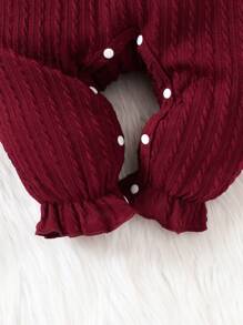 女嬰荷葉邊喇叭袖前蝴蝶結連身褲 - 酒紅色 - 查看 8