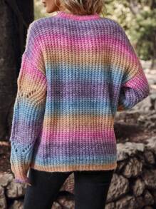 SHEIN LUNE 漸層落肩袖套頭毛衣 - 彩色 - 查看 2