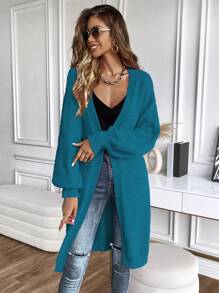 SHEIN Clasi Drop Shoulder Casual Design Cardigan - Teal Blue - View 4