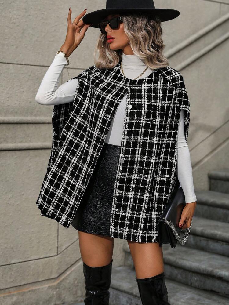 Plaid Print Button Front Coat