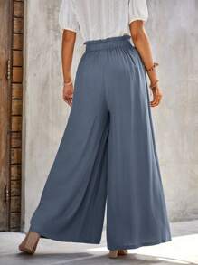 SHEIN LUNE Paperbag Waist Belted Wide Leg Pants - Dusty Blue - View 2