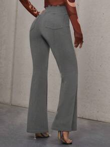 SHEIN Essnce High Waist Flare Leg Pants With Phone Pocket - Grey - View 2