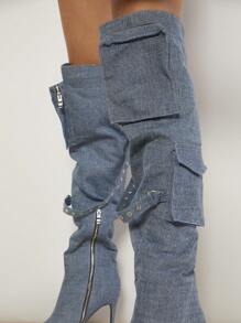 SHUZIA Botas dedo de pie puntiagudo estilete - Azul - Ver 7