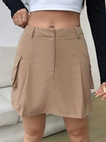 SHEIN EZwear Flap Pocket Side Cargo Skirt