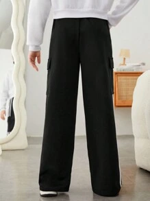 青少年女孩有蓋口袋側條紋有蓋口袋側工裝褲