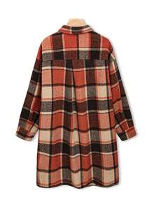 SHEIN LUNE Plus Plaid Print Drop Shoulder Flap Detail Coat - Multicolor - View 2