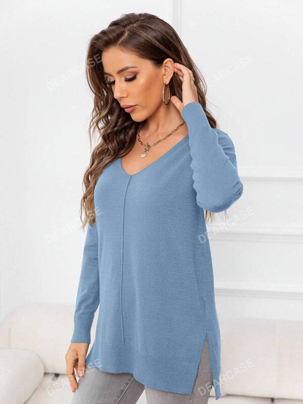 DEARCASE Jersey de cuello V bajo con abertura