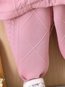 Baby Girl Colorblock Zip Up Hooded Jacket & Sweatpants Without Tee - Pink - View 6