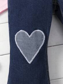 Baby Girl Heart Embroidery Flare Leg Jeans - Medium Wash - View 3
