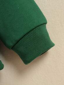 SHEIN 年輕女孩標語圖案撞色領落肩運動衫 - 墨綠色 - 查看 6