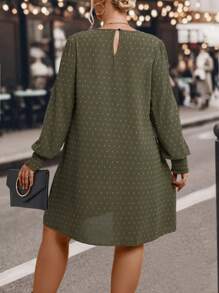 SHEIN LUNE Plus Swiss Dot Lantern Sleeve Tunic Dress - Army Green - View 2
